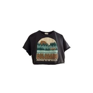 Altar'd State Colorado Gateway To The Rockies Graphic Crop Top Black Size Small